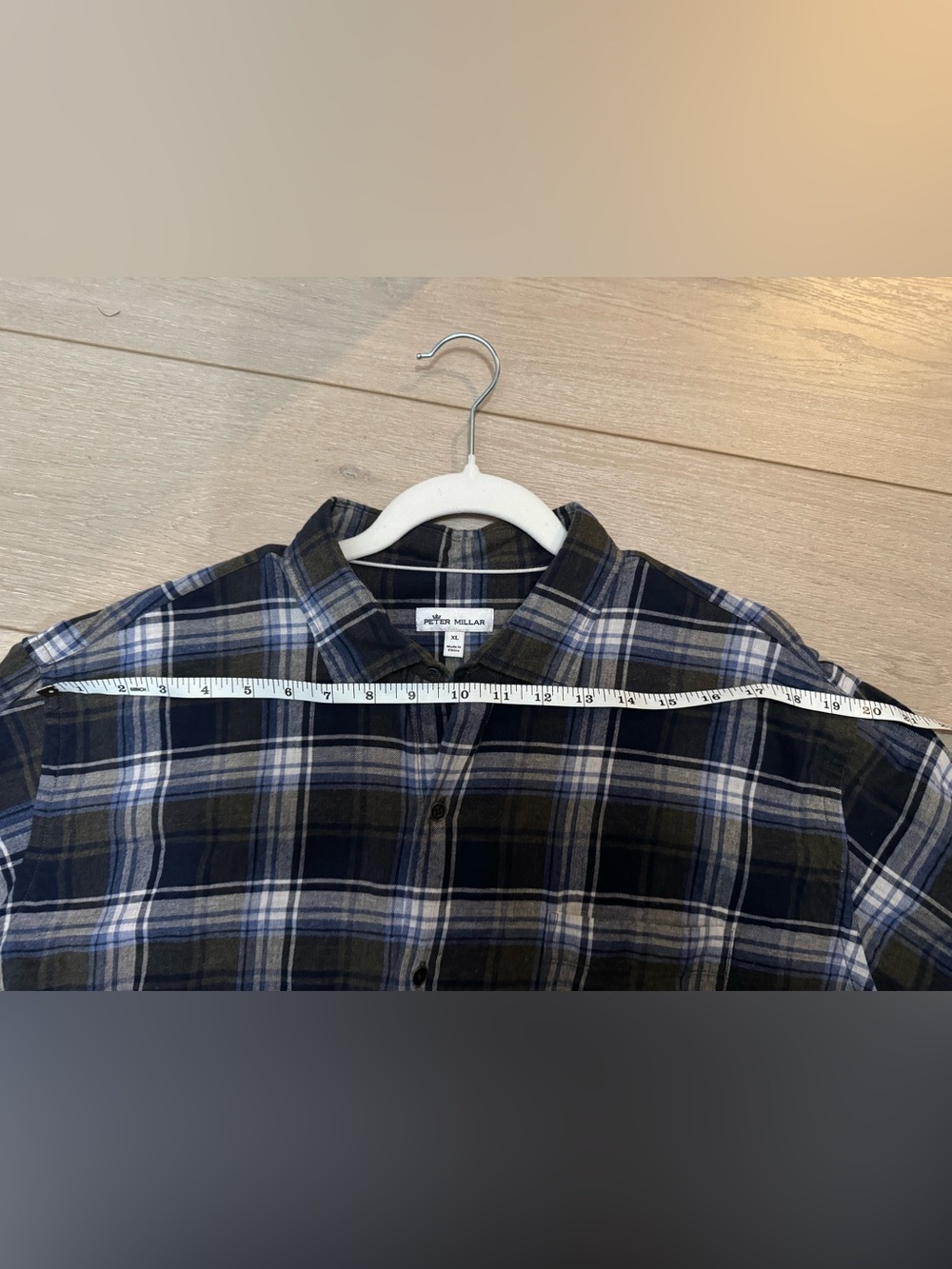Peter Millar Men's Casual Blue Grey Olive Plaid Button-Up Flannel - XL- EUC - Picture 5 of 10